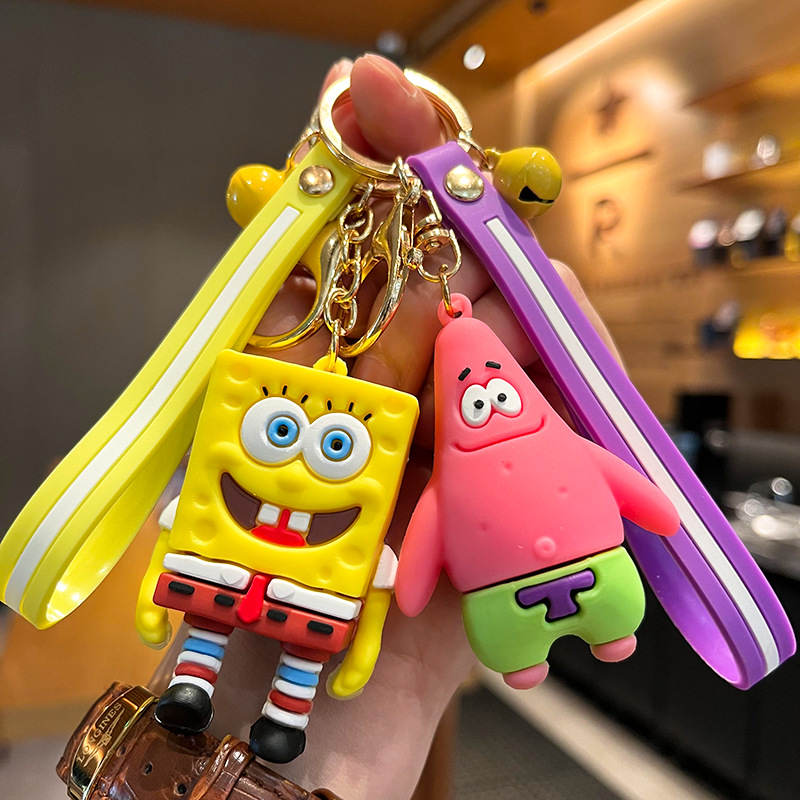 spongebob creative cute soft rubber doll pvc keychain car key chain pendant small gift crane machine