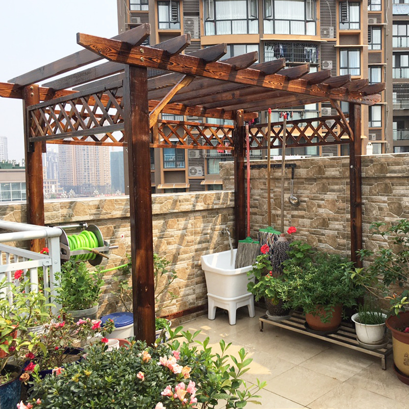 户外防腐葡萄架庭院凉亭花架碳化木花园长廊爬藤四角家用廊架