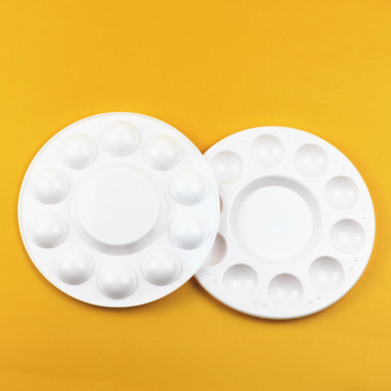 圆形调色盘17cm圆形塑料调色盘圆形10孔学生调色盘 绘画调色盘