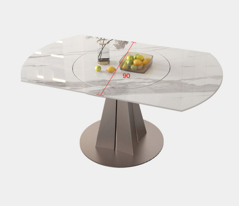 轻奢旋转可伸缩内嵌转盘岩板圆桌现代简约墨子兰底架岩板餐桌饭桌