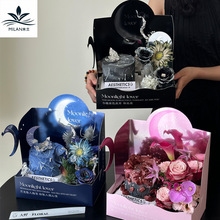 鲜花蛋糕手提花盒花束插花礼物盒透明PVC花艺包装折叠手拎盒材料
