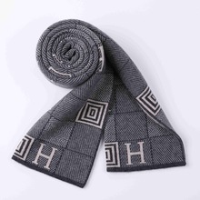 纯羊毛男士围巾冬季经编长方形保暖长款提花针织围巾来样加工定制