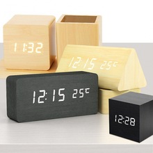木质桌面闹钟创意时钟温度湿度声控夜光多功能简约台钟电子钟其他