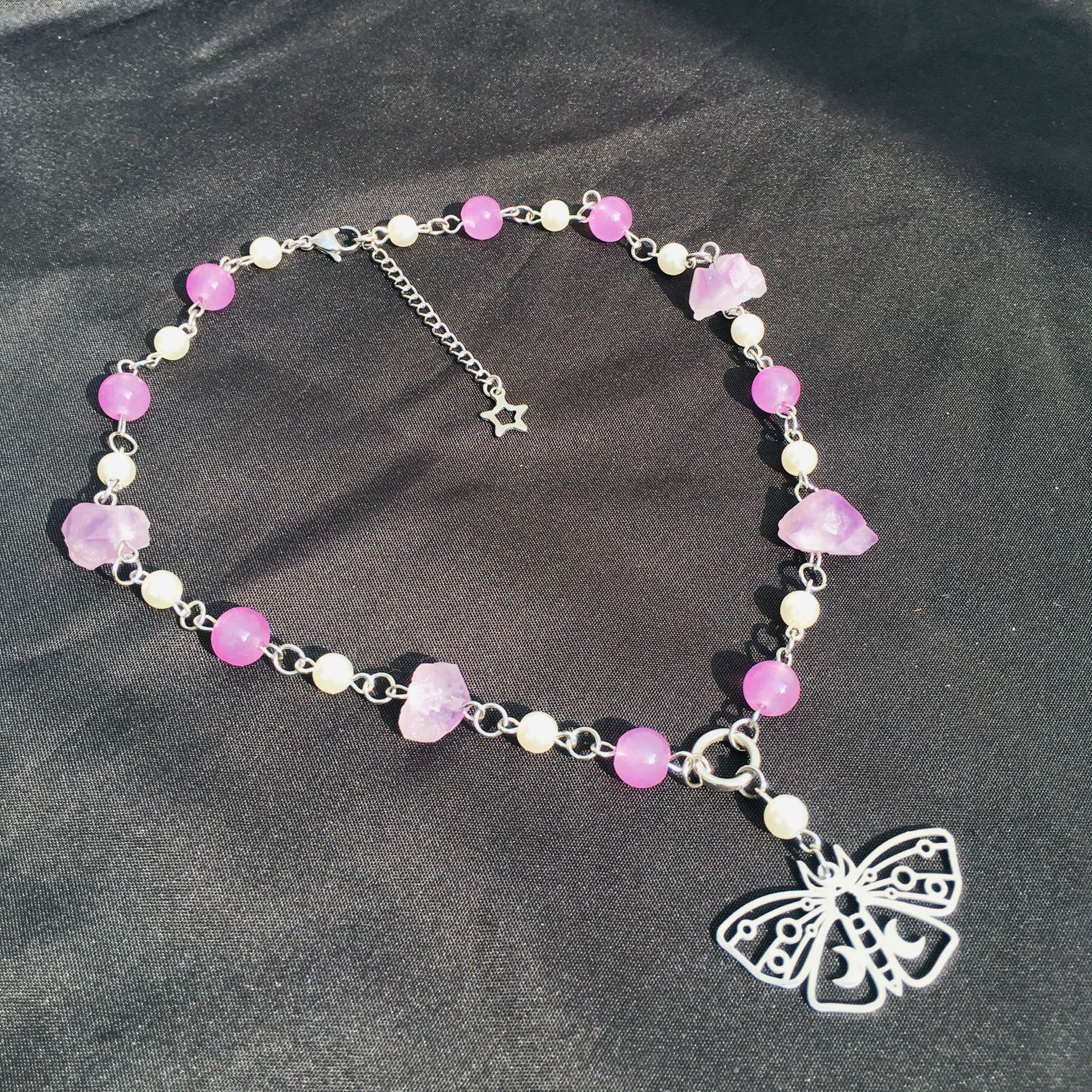 原创天然紫水晶牙choker紫晶花晶簇项链diy饰品外贸货源-阿里巴巴