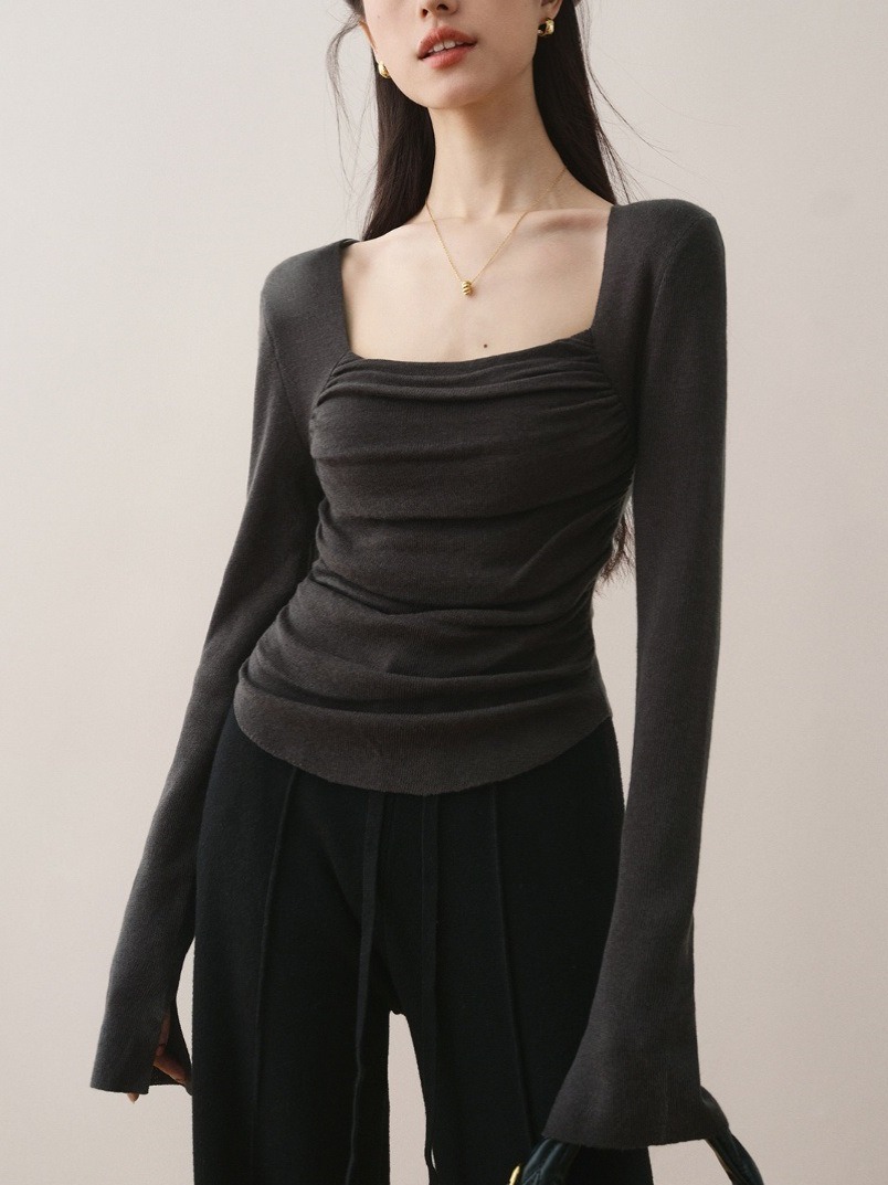 Niche Square Collar with Wool Base Knitwear 2024 Early Spring New Unique Chic High-End Top Inner Wear Women Clothes