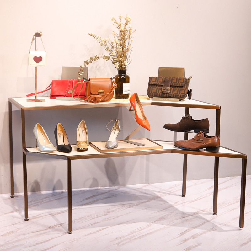 服装店展示架轻奢不锈钢展示台包包饰品服装道具中岛陈列架流水台