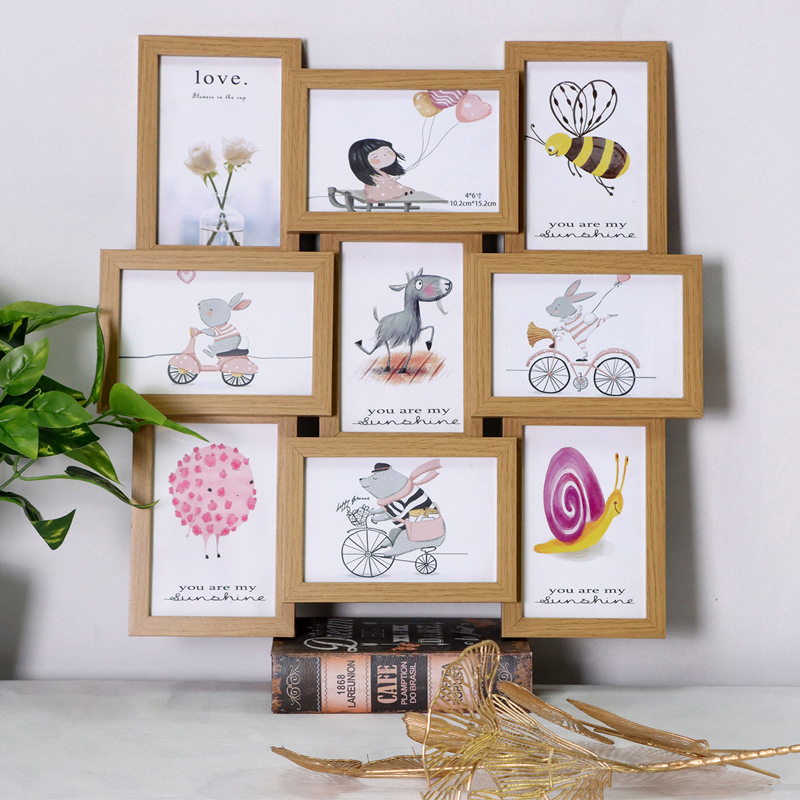 跨境组合相框一体挂墙木质创意连体6寸拼接多张照片墙相框订做