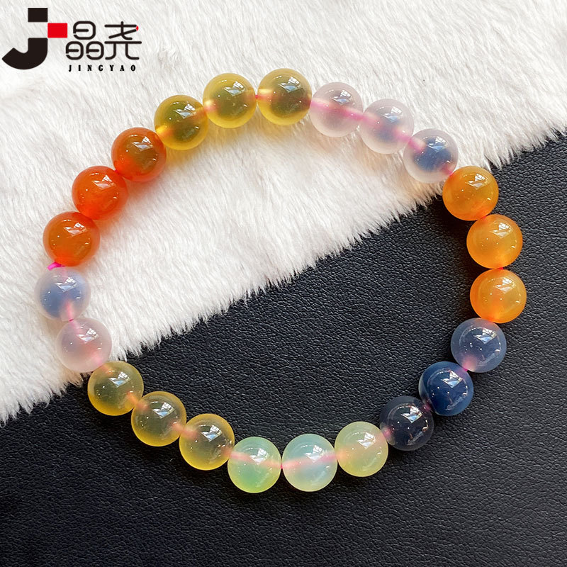 晶尧 阿拉善彩虹糖心玛瑙手链全彩戈壁玛瑙手串8mm男女士新品首饰