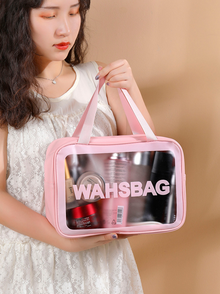 Net Red Cosmetic Bag Cosmetic Wash Bag Portable Personal Hygiene Bag Letters Buggy Bag Ins Transparent Storage Bag