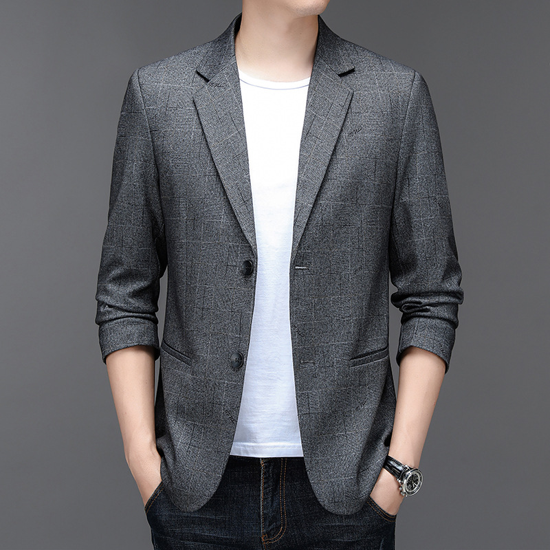 高档秋季新款西装男弹力针织西服简约外套西服商务休闲小西装单西
