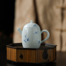 青白瓷手绘竹韵龙蛋壶手工陶瓷泡茶壶家用功夫茶具中式复古单壶