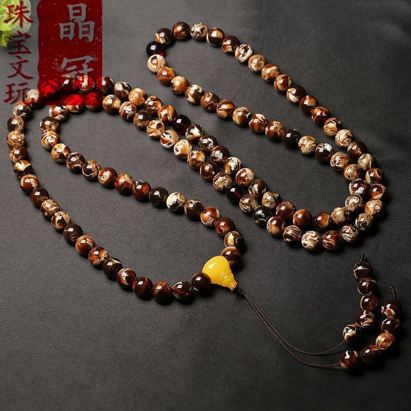 二代根珀蜜蜡108缅甸根珀多圈手链项链男女款寺庙佛珠批发