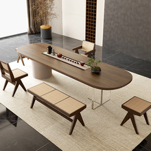 现代侘寂风茶桌椅组合办公室实木大板茶台桌家用新中式原木泡茶桌