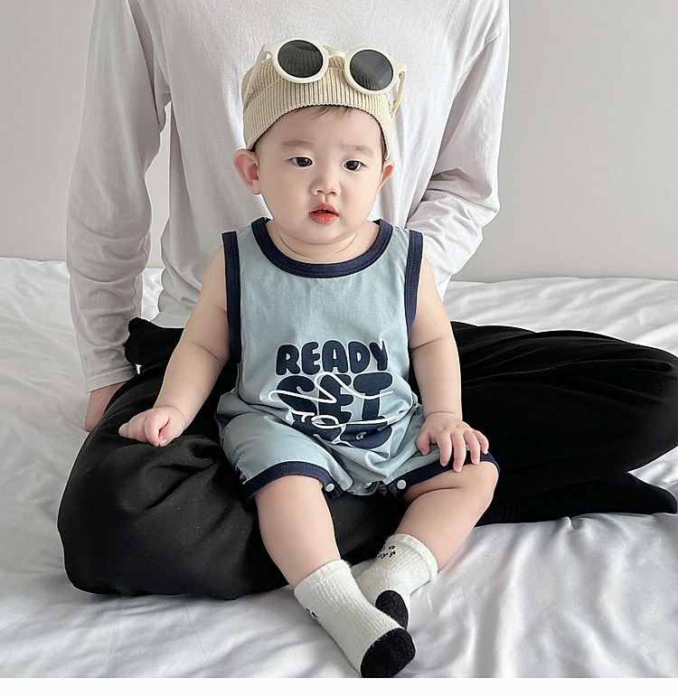 婴幼儿夏季薄款连体衣韩版男宝宝无袖背心字母凉快哈衣新生儿爬服详情3