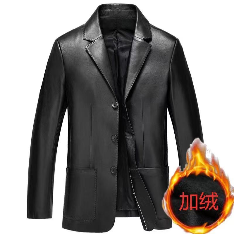 2021 New Sheepskin Leather Coat Men's Leather Short Coat Suit Soft Leather Jacket Autumn and Winter Fleece-Lined Trendy Suit