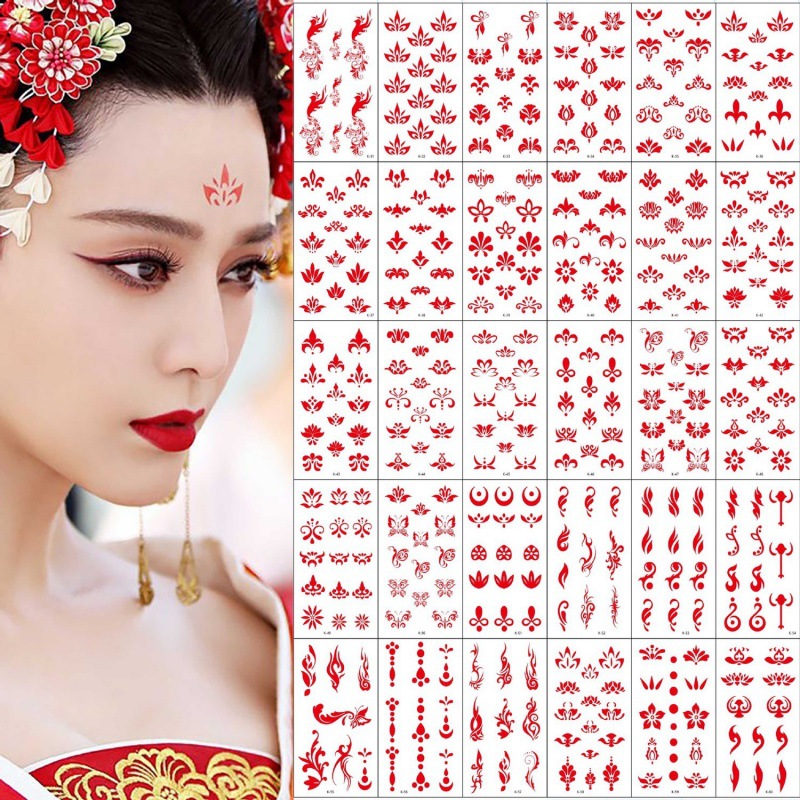 眉心贴古装美仙女汉服纹身贴持久古代儿童额头贴厂家批发独立站