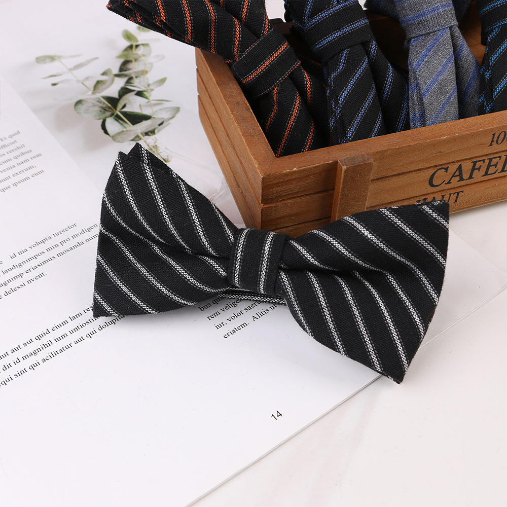 Men's Fashion Business Trends Solid Color Striped Cotton Tie Bow Wedding Groom Best Man Korean Style British Wholesale