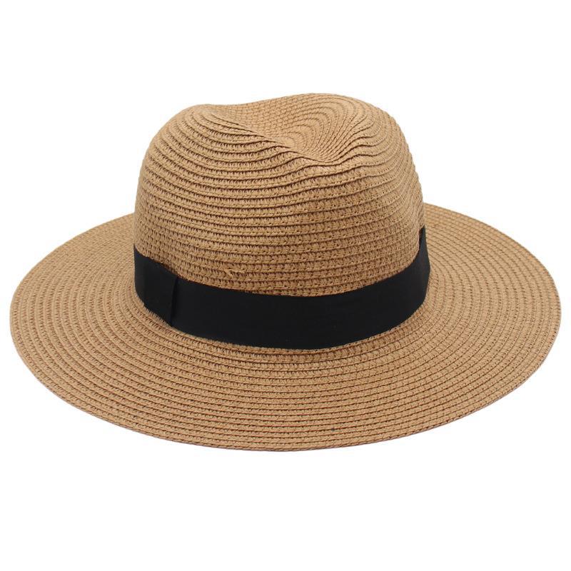 Spring and Summer Hot Sale Panama Straw Hat Square Black Ribbon Korean Style Top Hat Men and Women Fedora Hat Panamahat