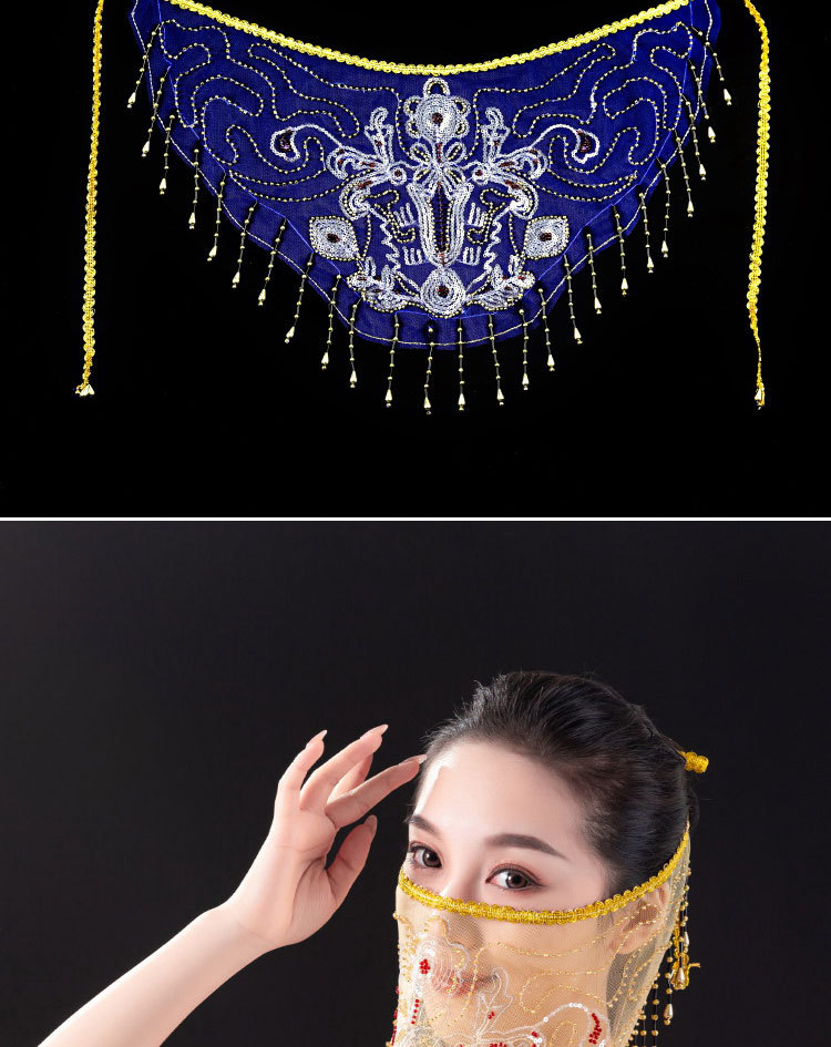 万圣节肚皮舞面纱 东方舞纱巾 舞蹈纱巾 汉服女流苏面纱 防尘面罩