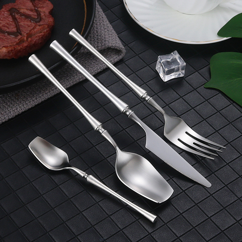 304 Stainless Steel Tableware Set Flat Head Small Waist Knife, Fork and Spoon Four-Piece Set Bright Matte Stainless Steel Tableware