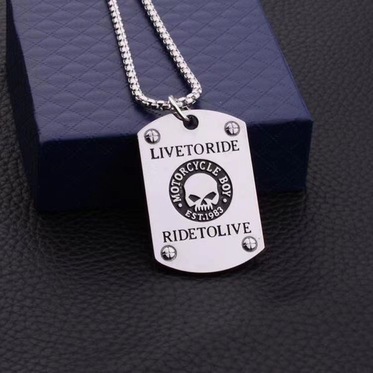 European Style Stainless Steel Army-Style Necklace Personalized Metal Korean Style Hip-Hop Fashion Personalized Carved Pendant Necklace Wholesale