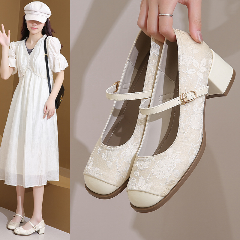 复古中式鞋子汉服旗袍玛丽珍高跟鞋2024春新款仙女温柔晚晚鞋单鞋