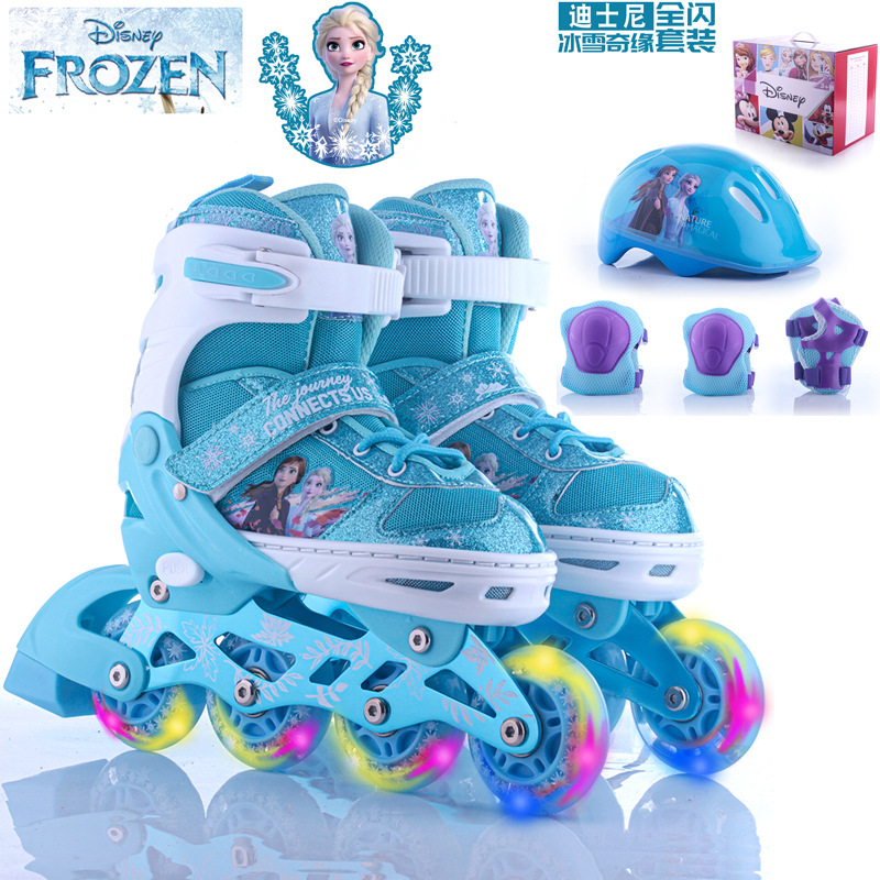 正版迪士尼溜冰鞋20275蜘蛛侠漫威卡通儿童八轮全闪光套装轮滑鞋