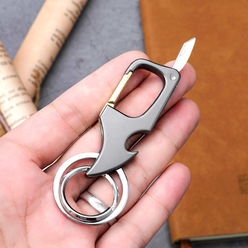 Factory Direct Sales Creative Multi-Functional Keychain Bottle Opener Keychain with Knife Detachable Express Belt Buckle