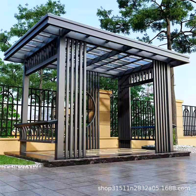 室外钢结构景观雕塑钢结构长廊不锈钢亭子大型金属不锈钢廊架广场