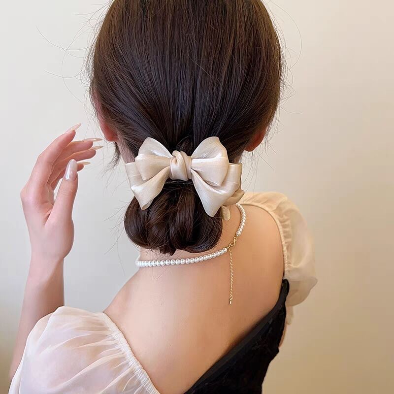 Elegant Satin Bow Hair Clip Bun Grab Gap Former Red Elegant Hair Clip Female Height Ponytail Clip Updo Hair Accessories