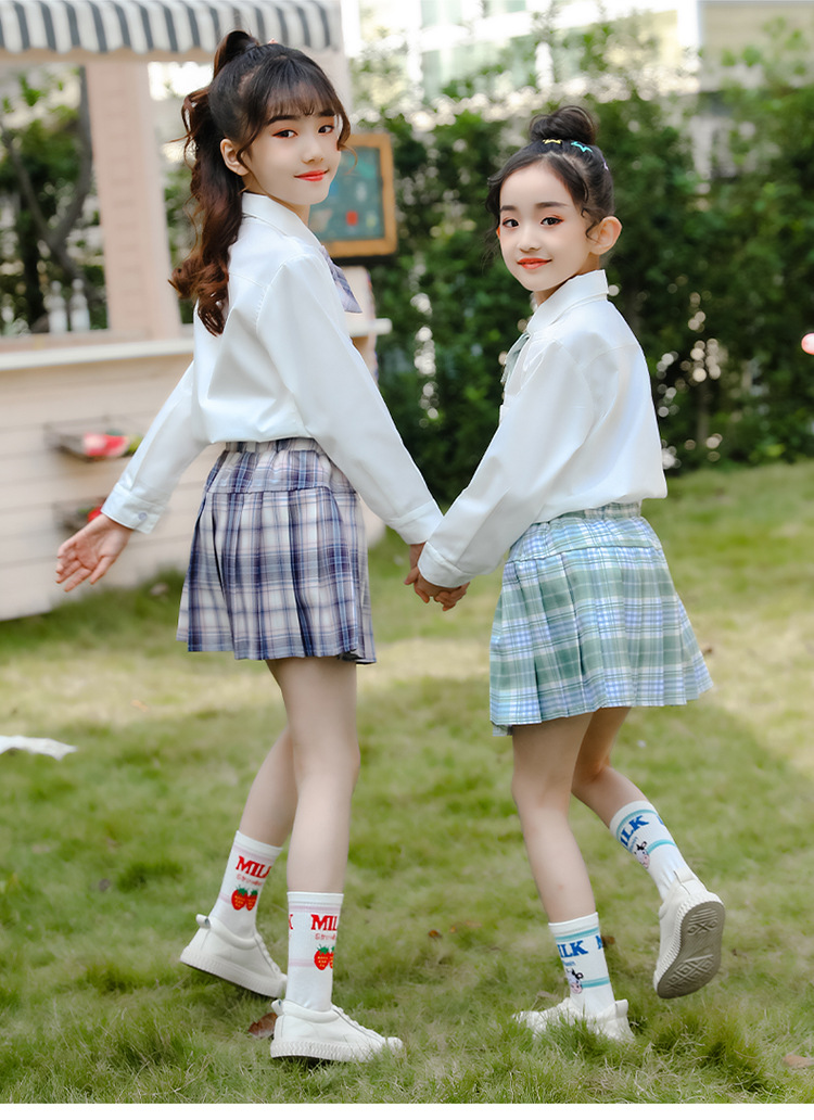 儿童jk制服套装春秋女童学院风小学生表演服女孩百褶格子裙潮代发