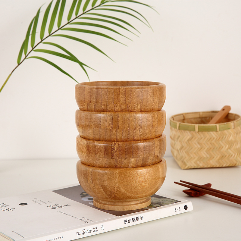 Bamboo Wood Salad Bowl Ins Bamboo Bowl Vegetable Mixed Salad Mixed Traditional Chinese Medicine Mask Baby Household Rice Bowl Retro Tableware