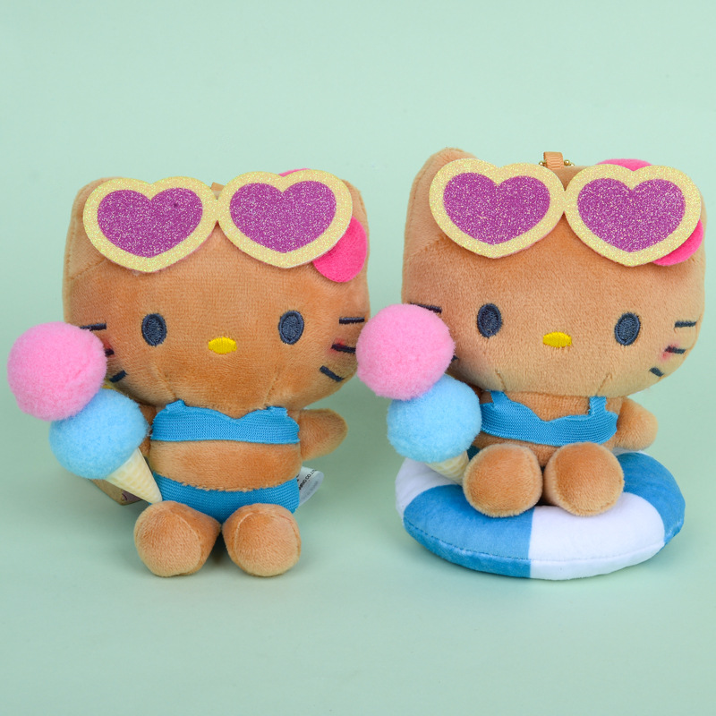 日系可爱黑皮夏威夷凯蒂猫猫咪泳圈毛绒玩具挂件钥匙扣少女心礼物