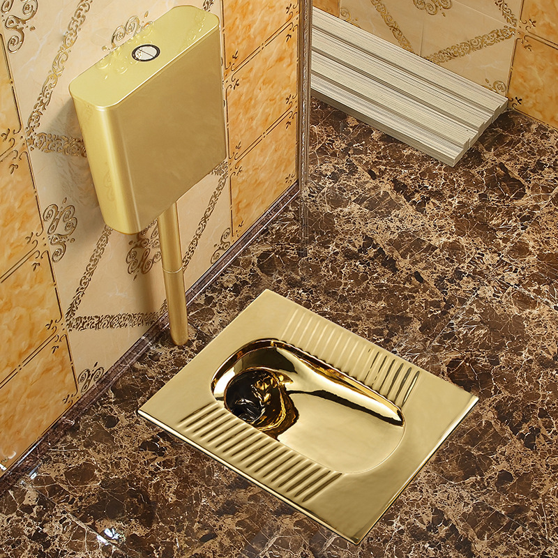 电镀陶瓷蹲便器金色飞机厕欧式银色大便器防堵防臭蹲厕蹲坑小便池