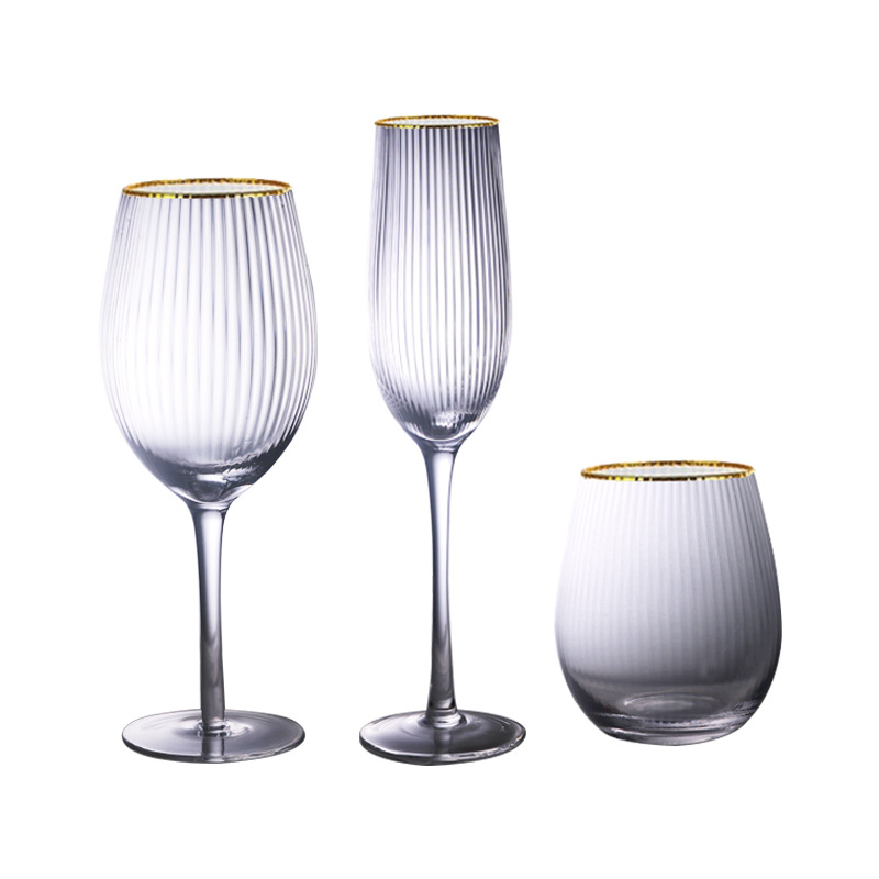 Transparent Vertical Pattern Crystal Red Wine Glass Champagne Glass Phnom Penh Goblet Creative Household Wine Glass Glass Wholesale