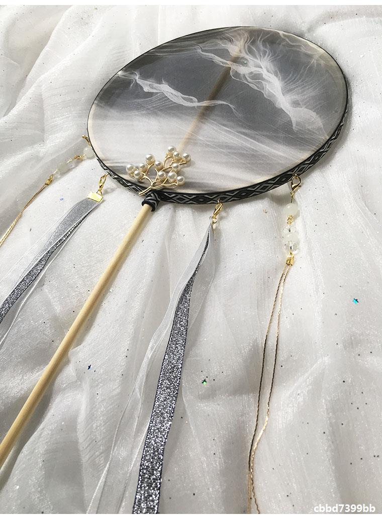 古风汉服新娘长柄团扇子成品红白烫金星空刺绣扇面宫扇拍照道具