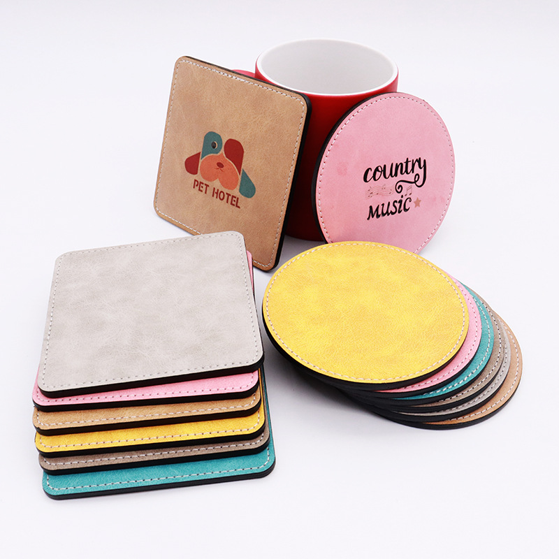 Color Leather Thermal Transfer Printing Pu Coaster Blank Material High Temperature Resistant PU Leather Sublimation Coaster Pure White Material