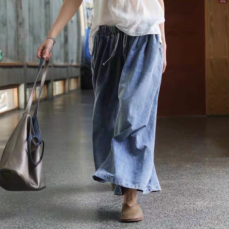 Jeans Lace-up Wide-Leg Pants for Women Spring and Autumn New Loose Artistic Loose-Fitting Slimming Pants Women's Pants Fashion