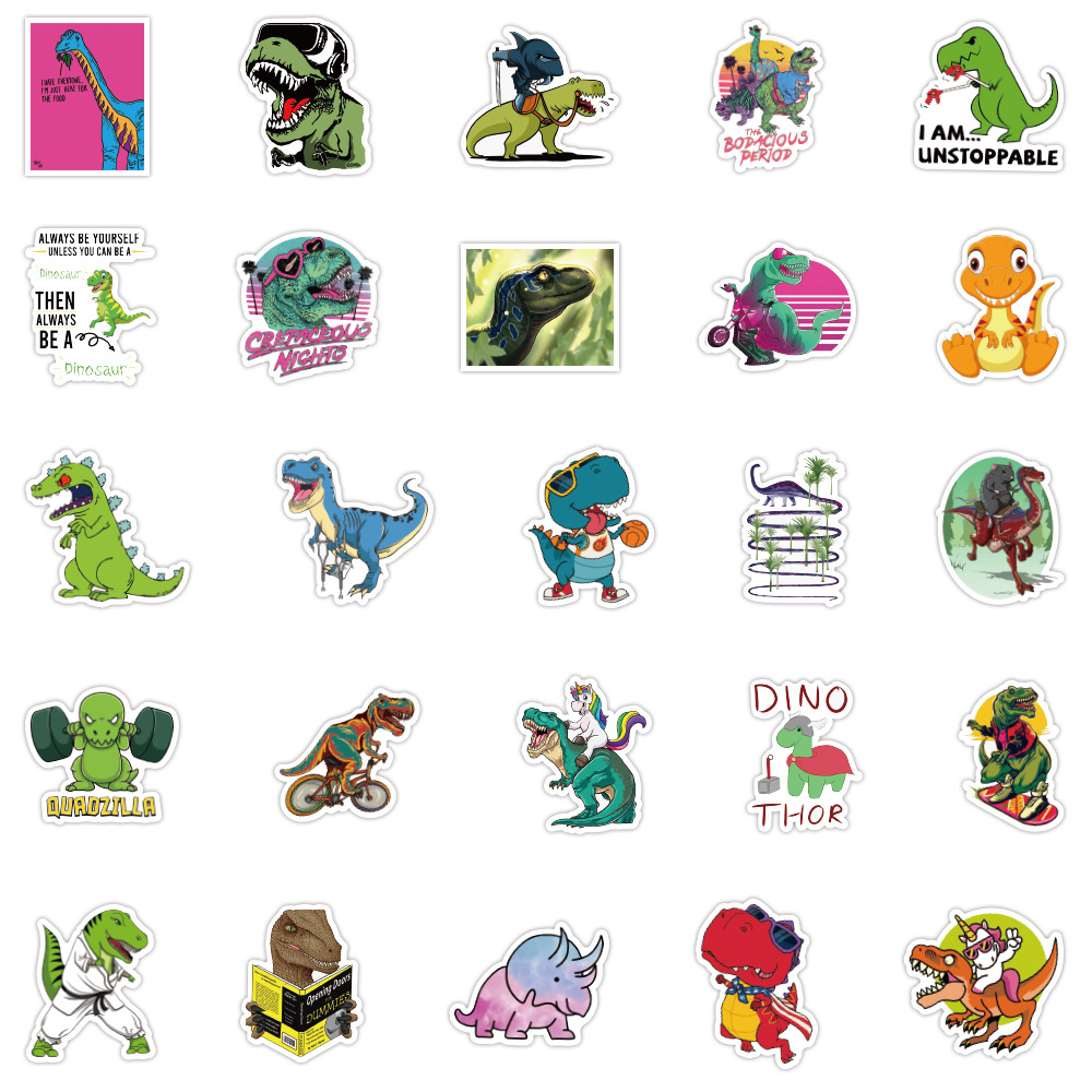 50张不重复卡通恐龙小动物涂鸦贴纸行李箱头盔冰箱笔记本贴纸批发