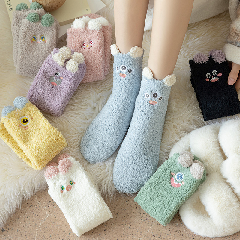 Winter Coral Fleece Sleeping Socks Thickened Warm Floor Socks Cute Cartoon Plush Socks No Lint Maternity Socks