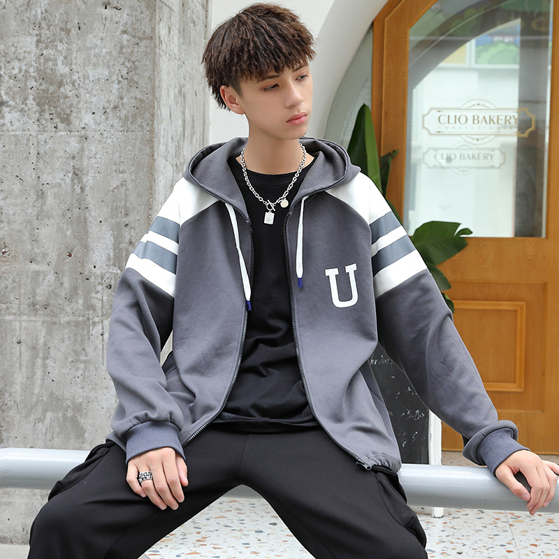 13青少年秋季连帽卫衣男孩外套15岁初中学生套装14帅气大童秋装12