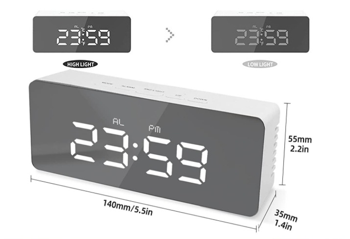 Creative Led Mirror Digital Clock Multifunctional Student Mute Little Alarm Clock Cross-Border Simple Fashion Electronic Clock