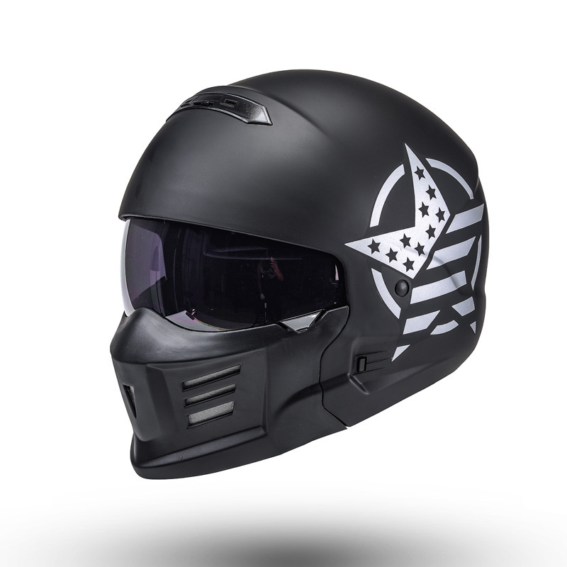 复古机车蝎子战士头盔冬季哈雷摩托车多功能组合全盔四季可拆半盔