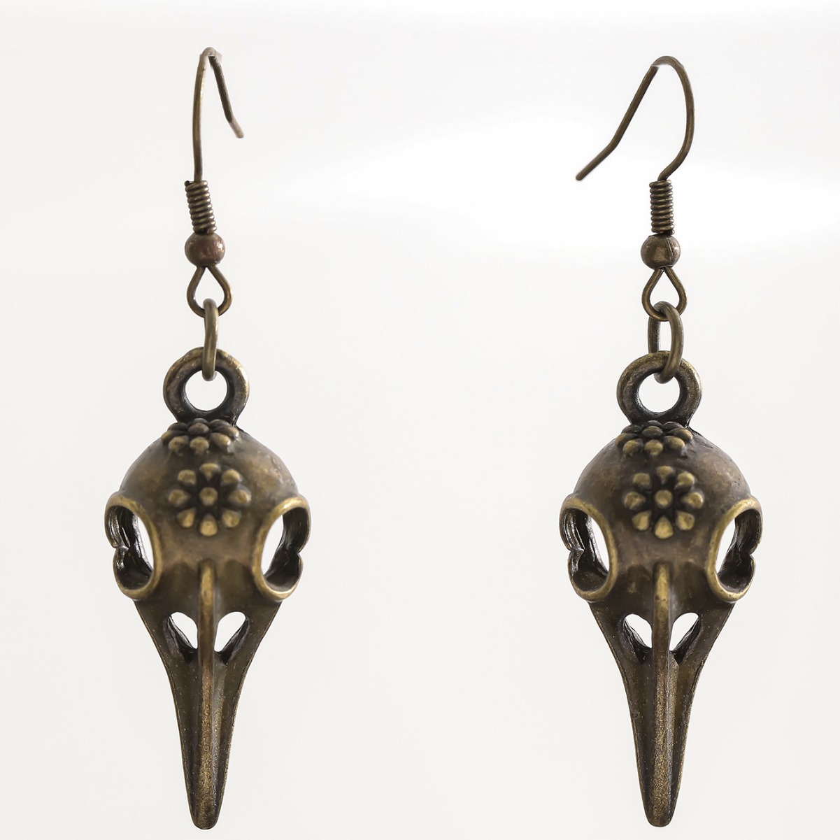 跨境 外贸 亚马逊 哥特式蒸汽 黄铜和银色乌鸦头骨吊坠耳环-阿里巴巴