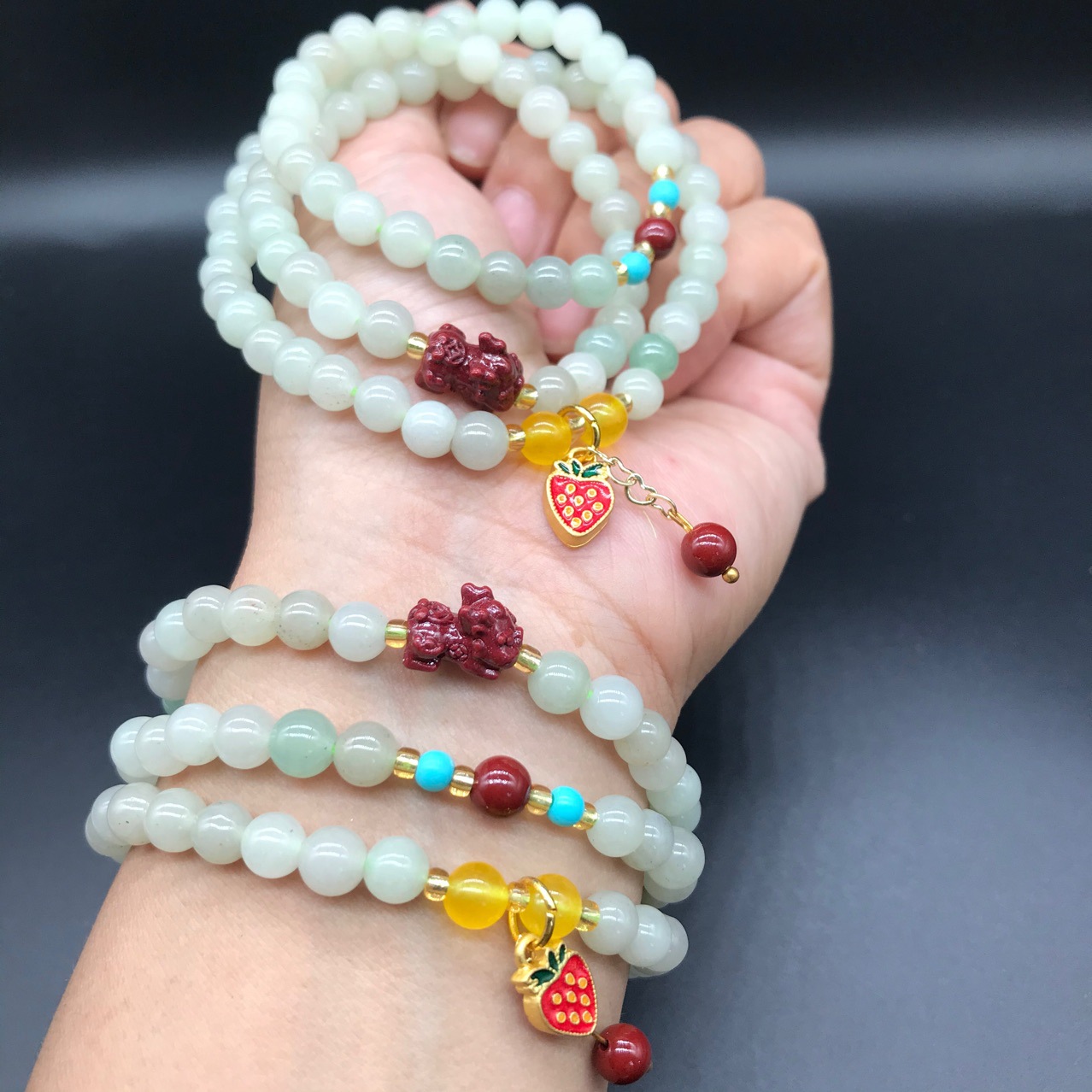 天然内蒙佘太翠手链 带朱砂手串 佘太翠手链项链 量大从优 福利款