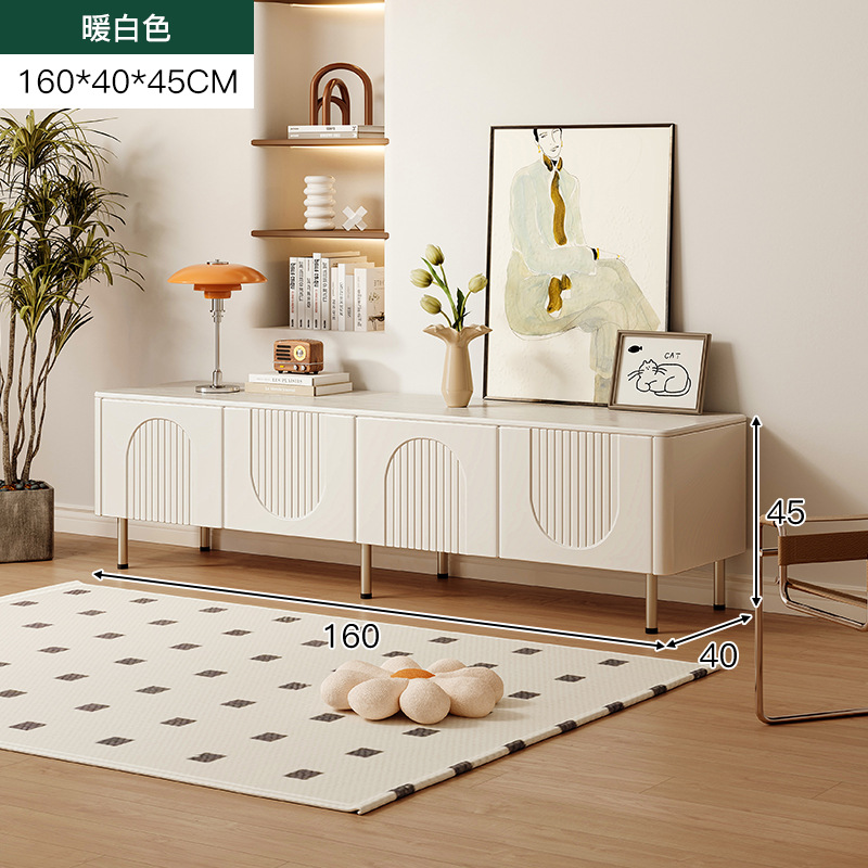 Cream Style TV Cabinet Modern Minimalist Living Room Home Small Apartment Bedroom White Rock Board TV Stand Tea Table Combination