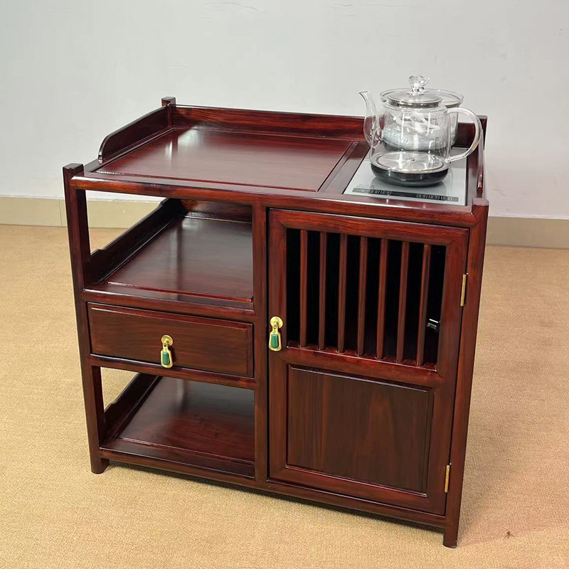 黑金檀茶台中式实木茶水柜家用阳台小茶桌边柜烧水壶一体红木茶几
