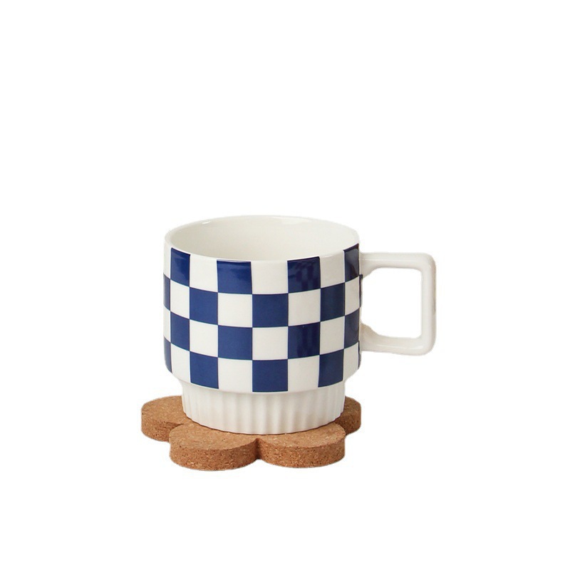 Simple Ceramic Mug Plaid Coffee Cup Retro Water Glass Household Drinking Cups Milk Oatmeal Cup
