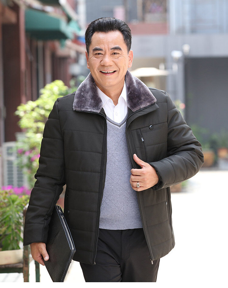 中老年棉衣男加绒加厚夹克羽绒棉服冬季保暖外套爸爸冬装爷爷棉袄