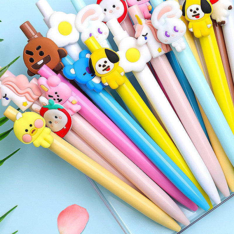 莫兰迪按动中性笔可爱卡通造型创意网红学生用水性碳素圆珠笔黑笔